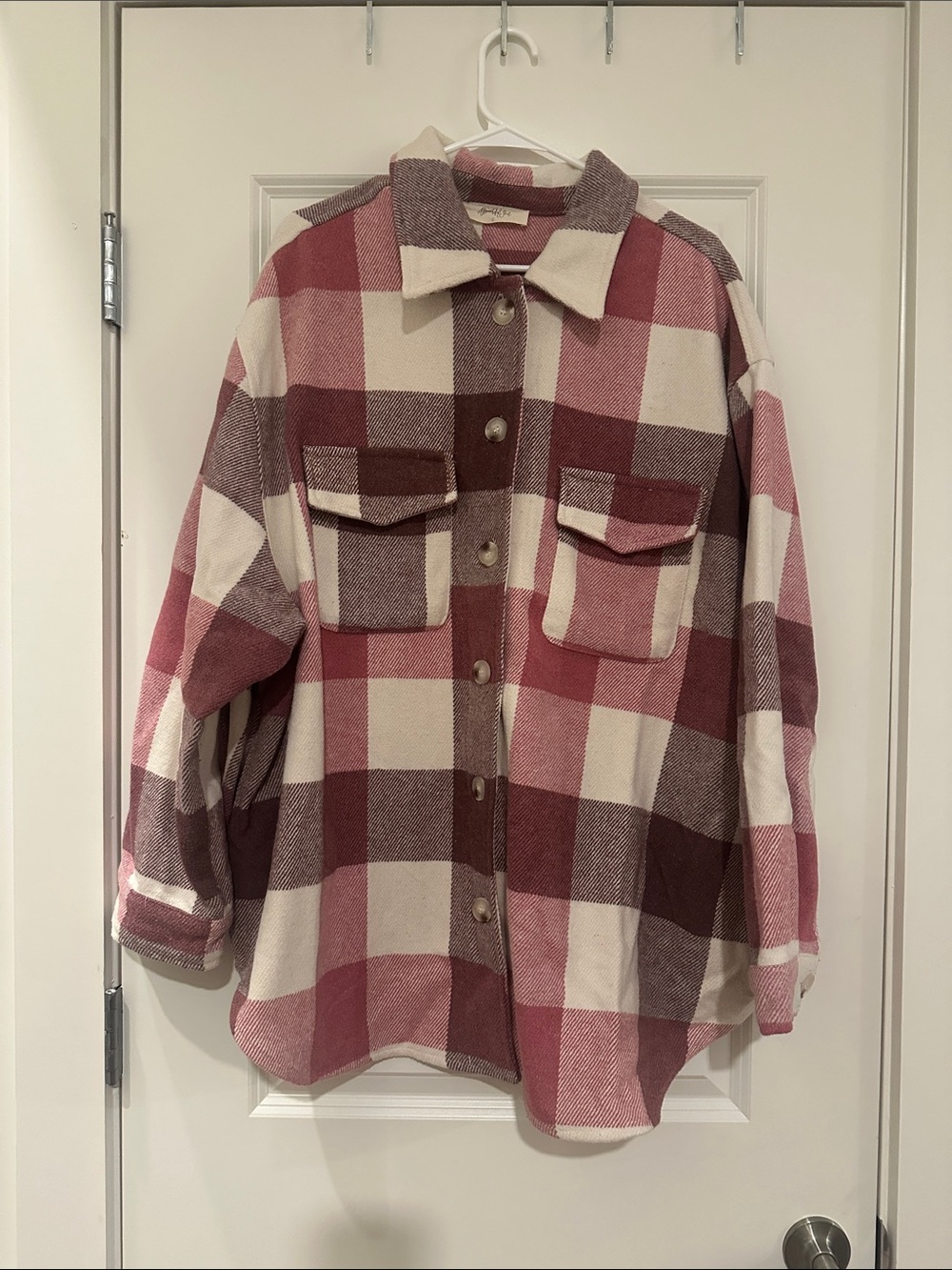 Plaid Utility Shacket Jacket - Pink & Cream